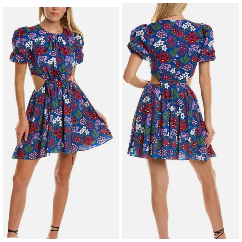 Amur Katy Cutout Mini Dress in Blue Vintage Floral 0 NWT New
